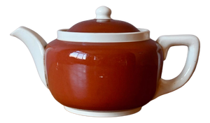 Two-Tone Sarreguemines Earthenware Teapot in Brown-Red and White, 1950s