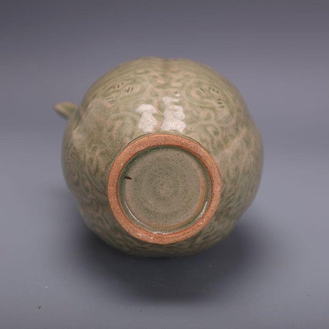 1950s Vintage Chinese Celadon Glaze Yaozhou Style Ewer, Carved Floral Wine Pitcher For Sale - Image 5 of 10