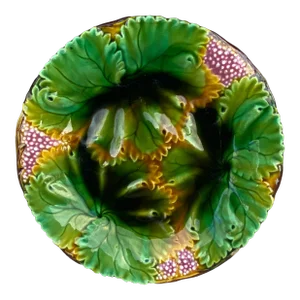 German Majolica Leaves & Flowers Plate Circa 1900