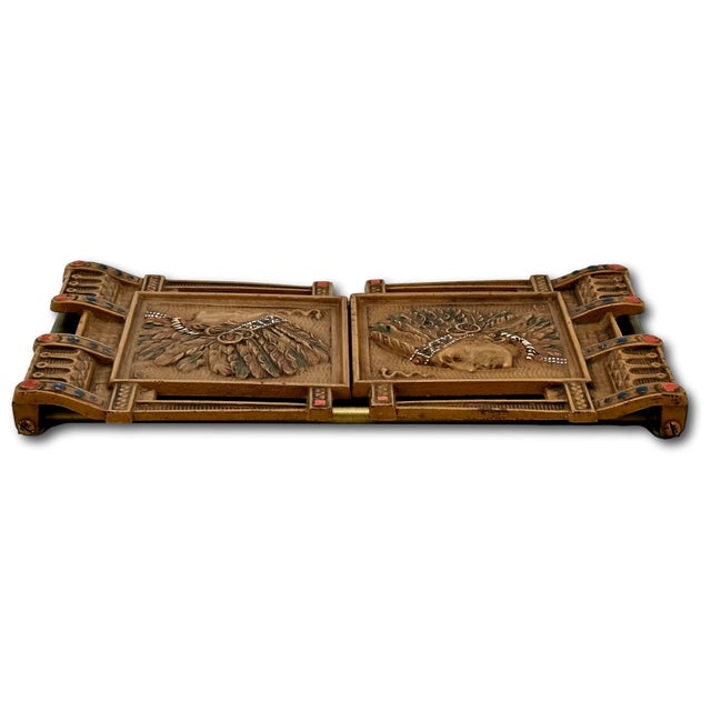Unusual Antique 1910s Cast Iron American Indian Motif Telescoping Adjustable Size Bookend Rack With Nice Original Paint For Sale - Image 9 of 18