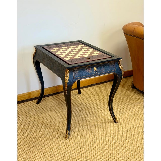 Wood Vintage Maitland Smith Hollywood Regency 3 in 1 Chess Backgammon Games Table For Sale - Image 7 of 14