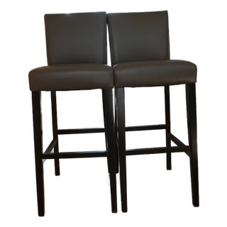 Lowe Smoke Grey Leather Counter Stool With Ebony Wood Legs For Sale
