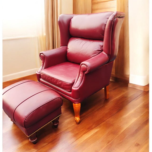 Summer Classics Classic Leather Wingback Chair and Ottoman Set For Sale - Image 4 of 7