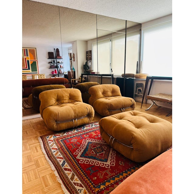 Mid-Century Modern Original Soriana Lounge Chairs and Ottoman Design Tobia Scarpa for Cassina 1970s For Sale - Image 3 of 12