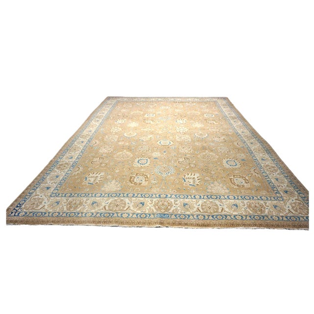 Antique Persian Tabriz Wool 11x15 Tan, Ivory & Blue Handmade Area Rug #9902886 For Sale - Image 4 of 7
