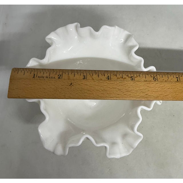 Ruffled Rim Hobnail White Milk Glass Bowl Vase — Vintage 6.5" Wide For Sale - Image 10 of 12