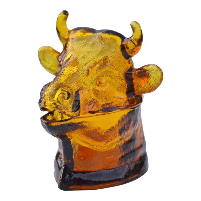 Mid 20th Century Handblown Textured Art-Glass Bull Candy Dish For Sale