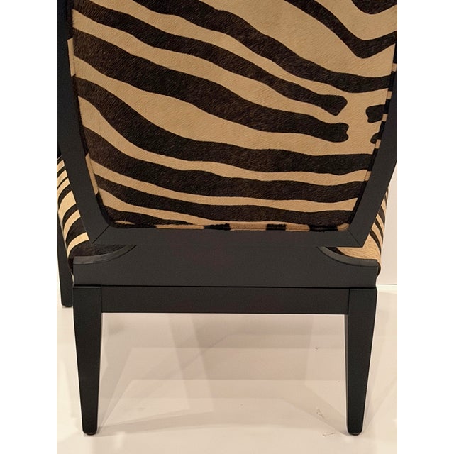 Wood Faux Zebra Printed Cowhide Club Chairs - A Pair For Sale - Image 7 of 18