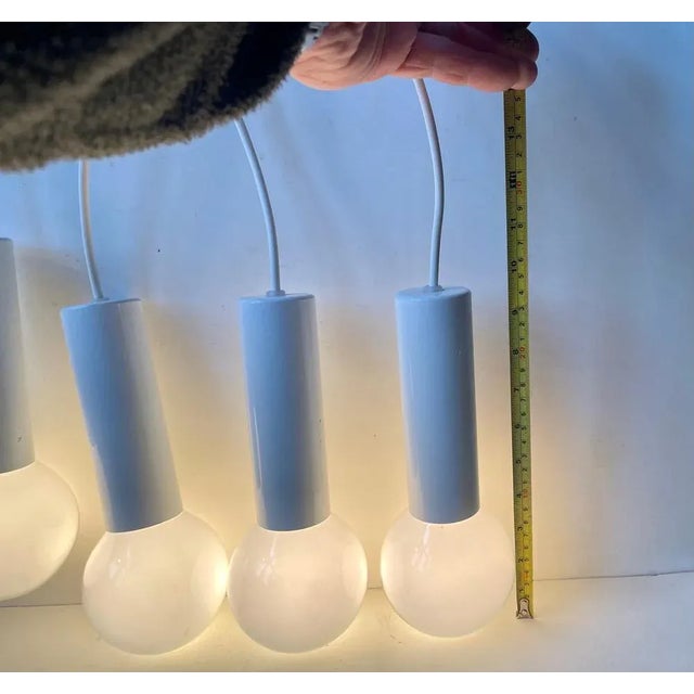 1980s Danish Minimalist White Bundle Pendant Lamp from Lyskær, 1980s, Set of 4 For Sale - Image 5 of 9