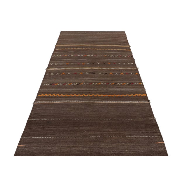 1950s Vintage Moroccan Kilim Runner in Brown With Geometric Stripes From Rug & Kilim For Sale - Image 5 of 7