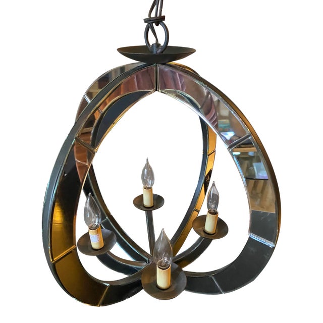 Contemporary Currey & Company Italian Style Astrolabe Glass Light Fixture Chandelier For Sale