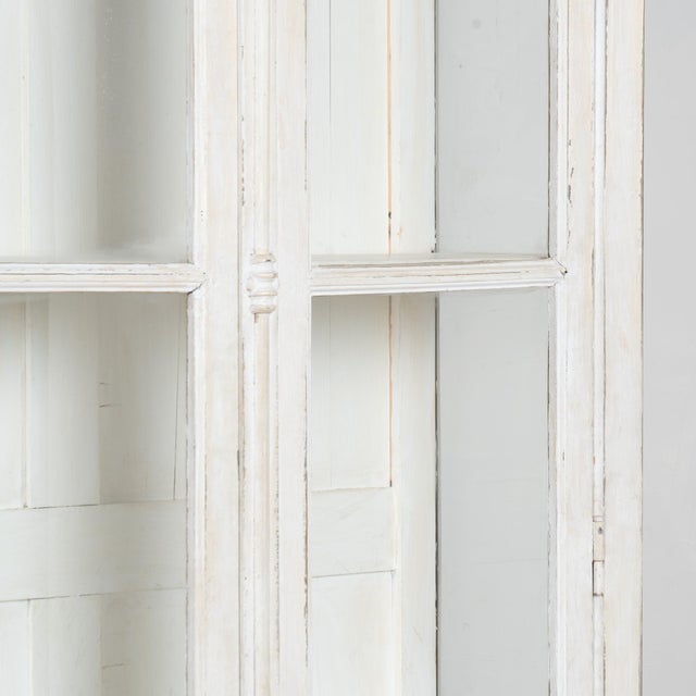 Wood 19th-Century French White Painted Oak Bookcase Display Cabinet With Glass Doors For Sale - Image 7 of 14