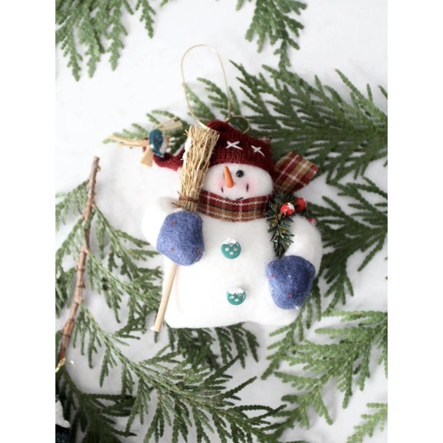 Vintage Felt Snowman Christmas Ornaments Set of 6 With Box For Sale - Image 9 of 11