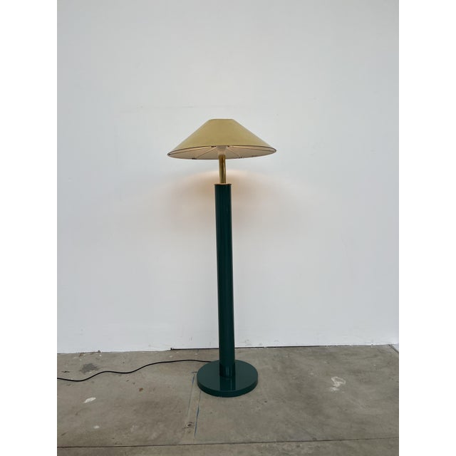 Metal Green Lacquered Metal Floor Lamp with Gold Lampshade, 1980s For Sale - Image 7 of 11