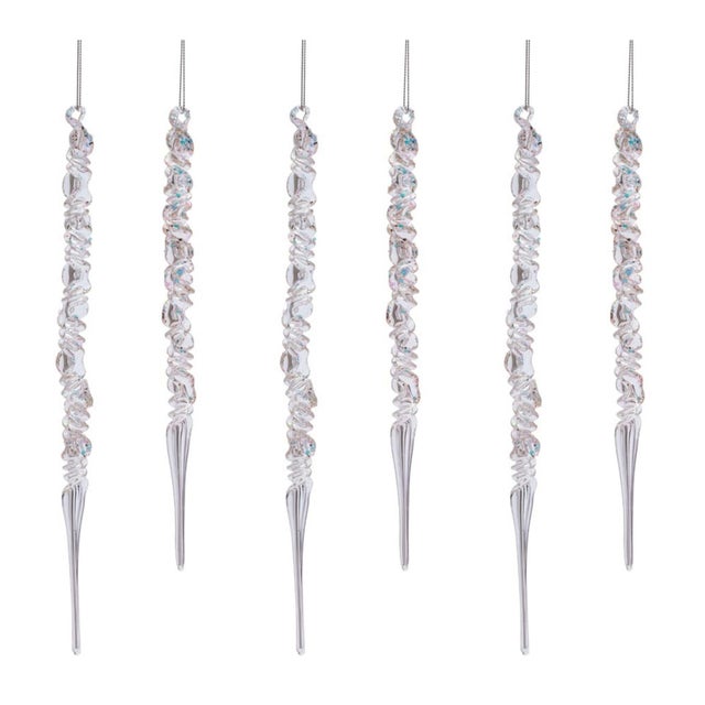 Glass Glass Icicle Ornament Set of 6  9.75" & 11.5" For Sale - Image 7 of 7