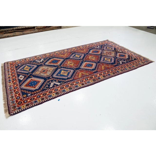 Persian Blue Vintage Handmade Wool Rug With Allover Geometric Pattern 5 X 10 For Sale - Image 3 of 10