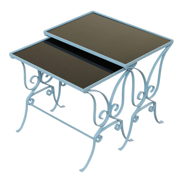 Hollywood Regency Wrought Iron Nesting Tables - A Pair For Sale