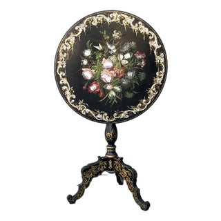 Vintage Mother of Pearl Inlay Tilt Top Table For Sale