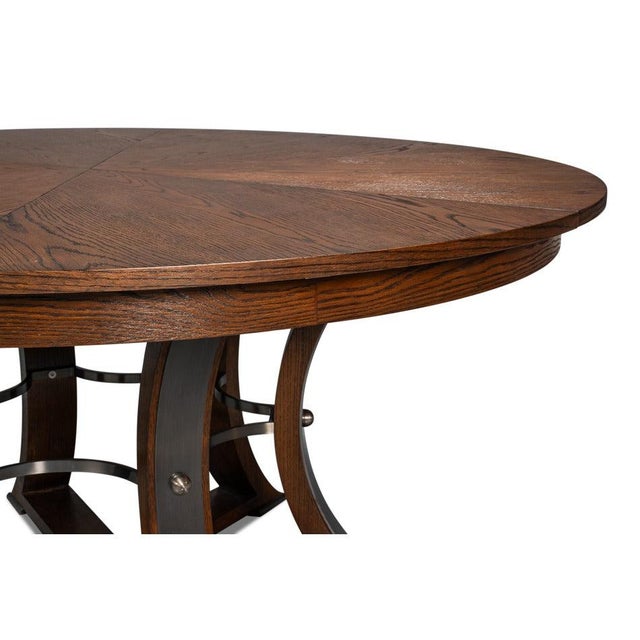 Transitional Round Jupe Dining Table, Large – Warm Brown Oak For Sale - Image 10 of 12