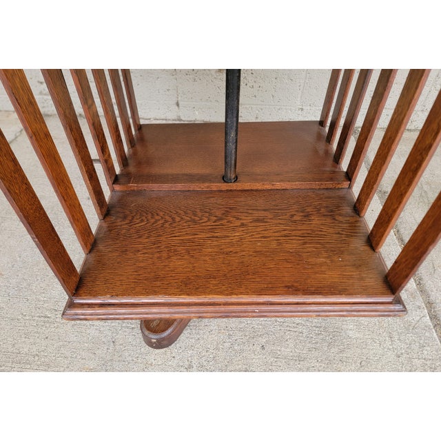 Brown Arts & Crafts / Mission Oak Revolving Bookcase With Adjustable Book Display For Sale - Image 8 of 18