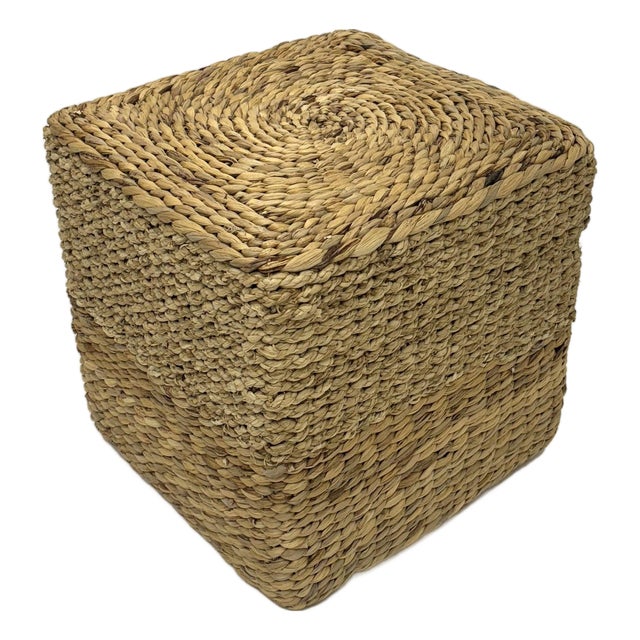 Woven Water Hyacinth Cube Ottoman For Sale