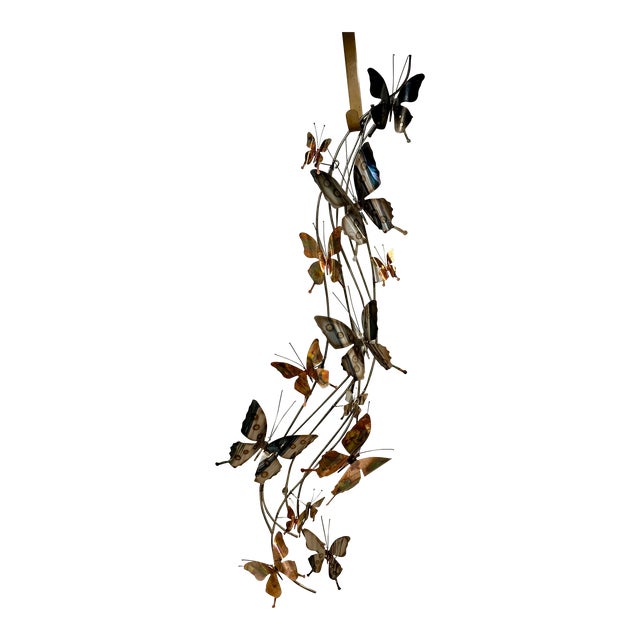 Vintage Jere Style Butterfly Wall Sculpture Chrome Copper Torch Cut Large Scale For Sale