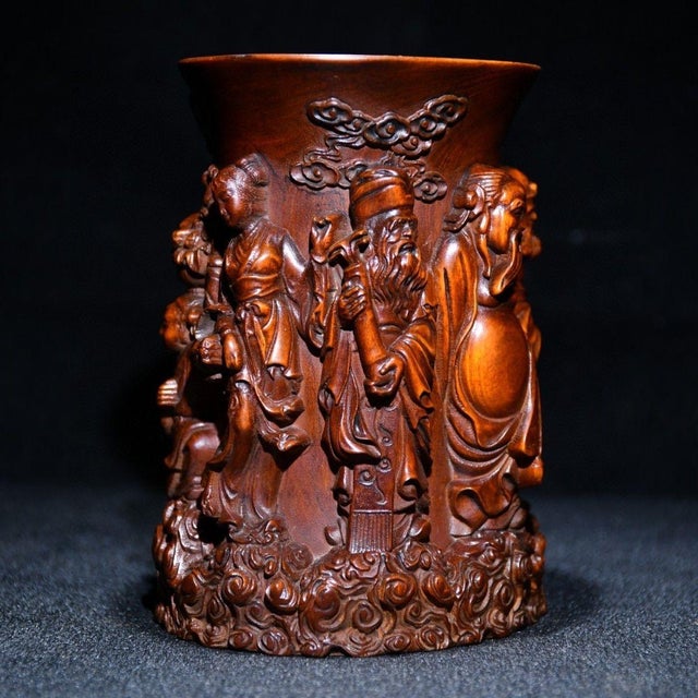 Late 20th Century Finely Carved Boxwood Eight Immortals Pen Holder For Sale - Image 6 of 8