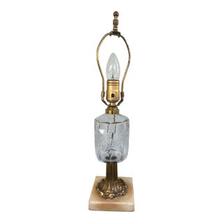 Vintage Brass & Cut Crystal Table Lamp With Marble Base – Neoclassical Style For Sale