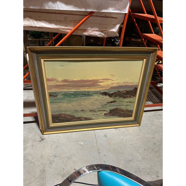 Up for consideration is a beautiful vintage large seascape ocean print in a gold frame. This would look lovely in your...
