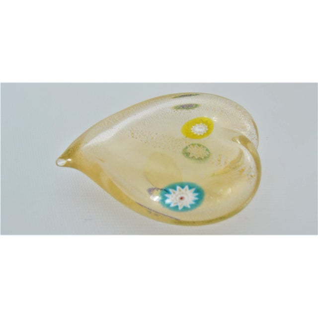 Vintage Murano Glass Heart With Gold Aventurine and Murrines Paperweight - Signed For Sale - Image 9 of 10