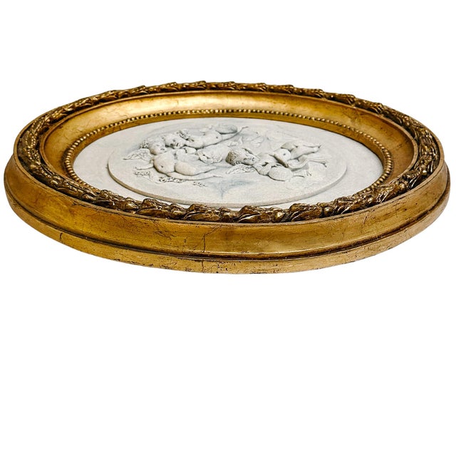 French Vintage French Wall Plaque With Winged Cherubs by Mme Leon Bertaux For Sale - Image 3 of 10