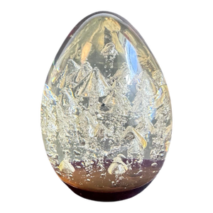 Mid Century Lucite Egg Paperweight Mushroom Tree Resin Art Bubbles Vintage Red Base
