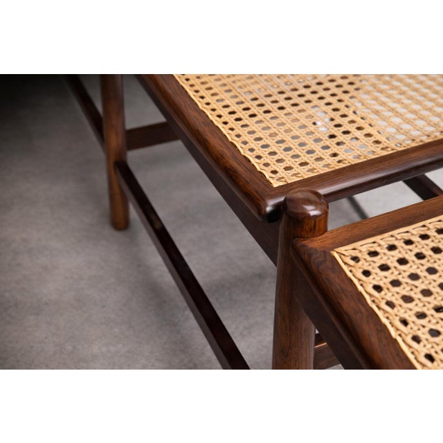 Brazilian Rosewood and Cane Four Seat Bench With Ivory Boucle Cushions, Brazil, 1960s For Sale - Image 13 of 13