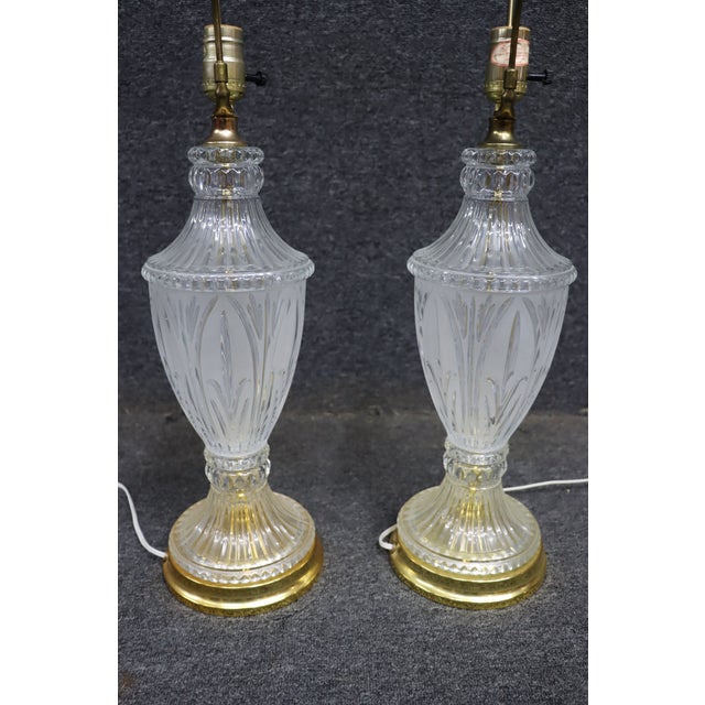 Transparent Late 20th Century Cut to Clear Crystal Table Lamps With Brass Bases - a Pair For Sale - Image 8 of 11