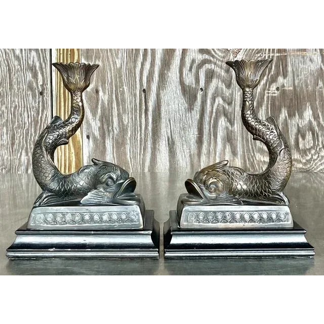 Vintage Regency Cast Dolphin Candlesticks - A Pair For Sale In West Palm - Image 6 of 10