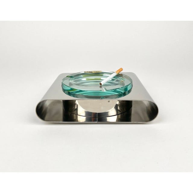 Ashtray in Steel and Green Glass from Sena Cristal, Italy, 1970s For Sale - Image 10 of 15