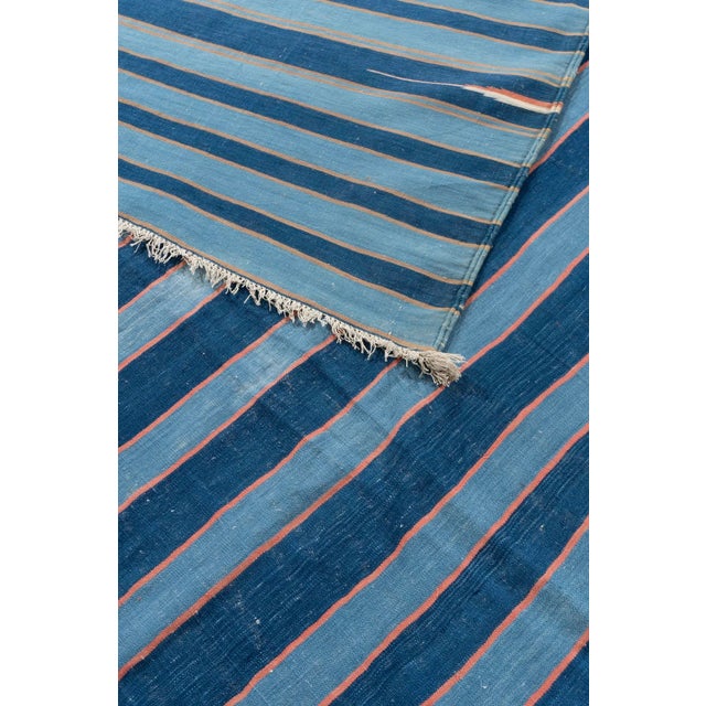 Blue Antique Indian Dhurrie Rug 11ft 6in X 22ft For Sale - Image 8 of 17