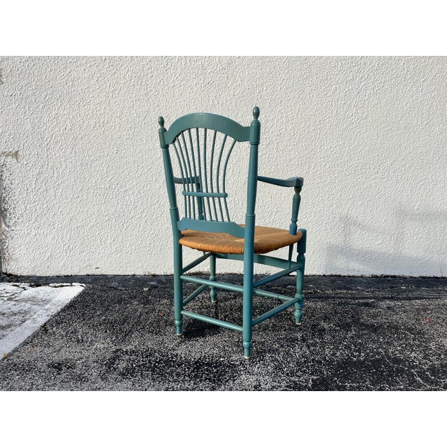 1980s Set of Eight Country French Wheat Sheaf Back Chairs, Rush For Sale - Image 15 of 17