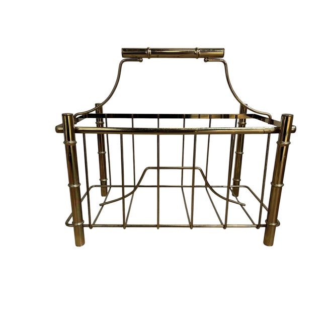 Vintage Brass Faux Bamboo Magazine Rack For Sale - Image 4 of 4