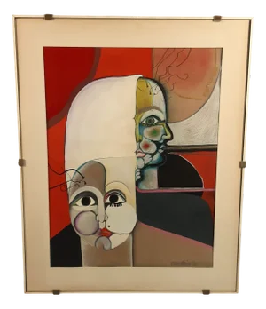 Abstract Surrealist Figure, Mixed Media on Paper, 1971