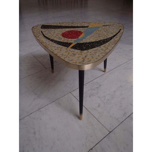 1950s Triangular Mosaic Table with Brass Trim and Black Feet, 1950s For Sale - Image 5 of 12