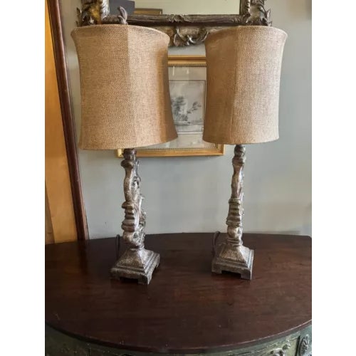 Pair of Uttermost Gia Scrolled Buffet Table Lamps With Shades For Sale - Image 4 of 9