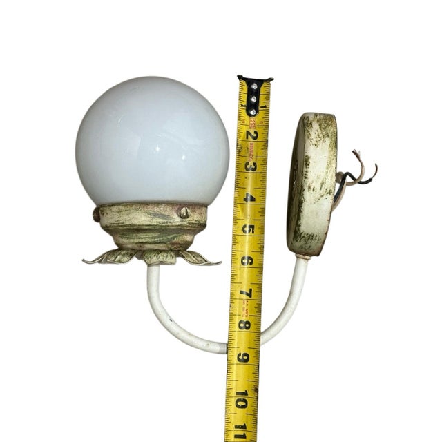 Glass Vintage Tole Style Milk Glass Globe & Painted Metal Wall Sconce For Sale - Image 7 of 8