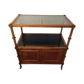 Hollywood Regency Wood & Caned Top Bar Cart For Sale