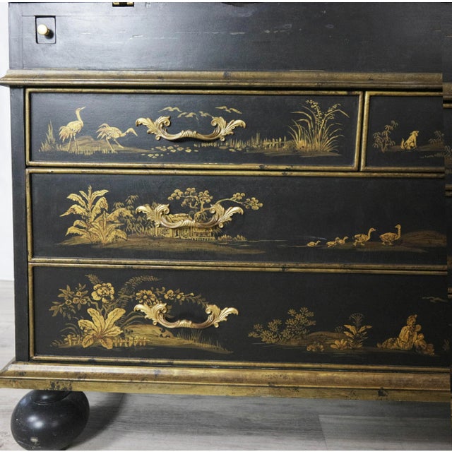 Vintage English George III Style Black and Red Decorative Tall Secretary Cabinet For Sale - Image 10 of 12