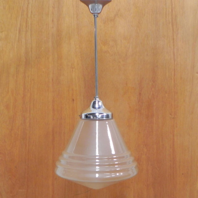 Metal Art Deco Frosted Glass Pendant Lamp, 1930s For Sale - Image 7 of 11
