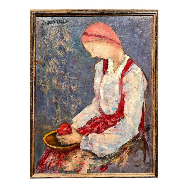 Theresa Bernstein "Contemplation With a Red Apple” 1962 American Modernist Oil Painting For Sale