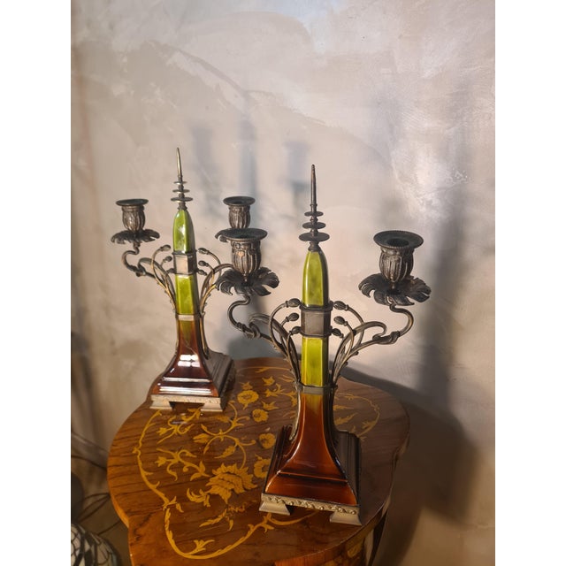 Antique Austrian Art Nouveau Bronze Candlesticks, 1900s, Set of 2 For Sale - Image 6 of 11