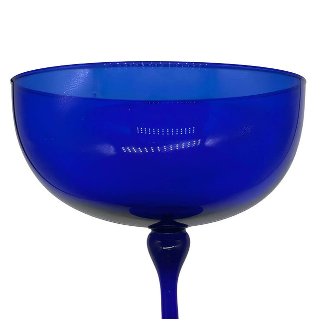 1950s 1950s Hand Blown Cobalt Blue Glass Stemmed Desert Bowl For Sale - Image 5 of 5