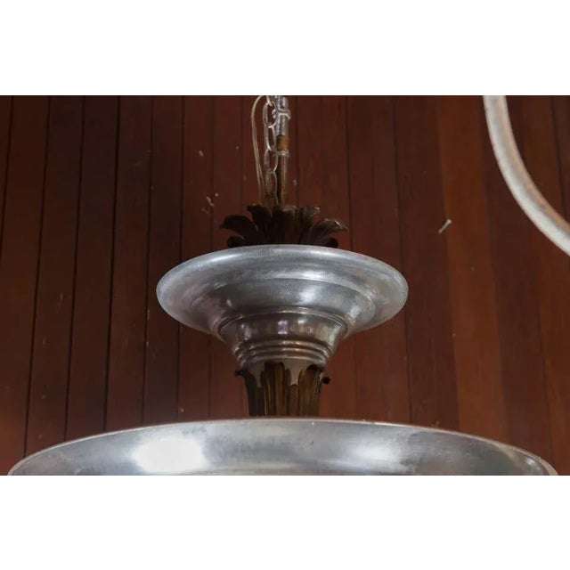 Mid-Century Modern Double Silver Metal Saucer Pendant Chandelier For Sale - Image 10 of 13